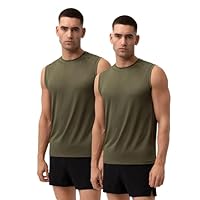 DANISH ENDURANCE Camiseta Deporte Hombre Sin Mangas, Materiales Reciclados, Pack de 1 o 10, Oliva, L