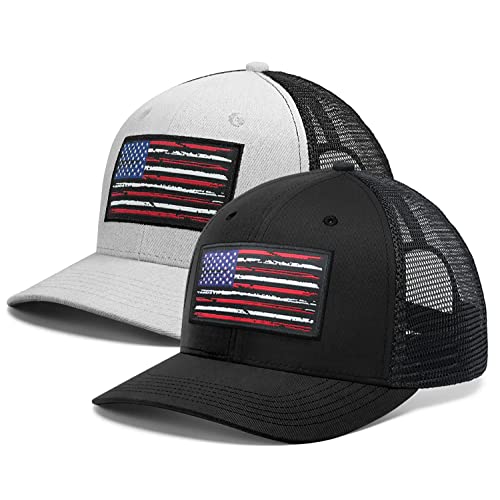 Image of American Flag Hat, Baseball Cap for Men Women, Adjustable Snapback Hats USA Flag Trucker Hat Black