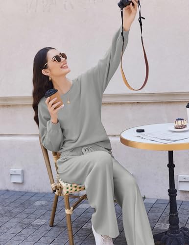 Ekouaer Lounge Sets for Women 2 Piece Sets Knit Sets Long Sleeve Winter Sweater Wide Leg Pants Outfits4