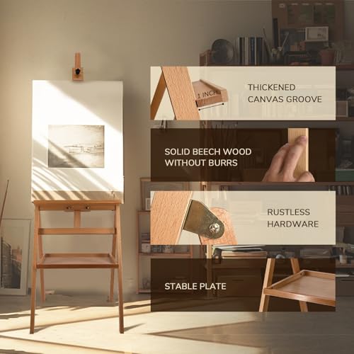 Stuelloaf Large Solid Beech Wood Painting Easel H-Frame with Storage Plate by Stuelloaf - Image 6
