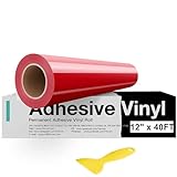 HTVRONT Red Permanent Vinyl, 12' x 40 FT Red Adhesive Vinyl Roll for All Cutting Machine, Silhouette, Cameo Cutters, Signs, Scrapbooking, Craft, Die Cutters (Glossy Red)