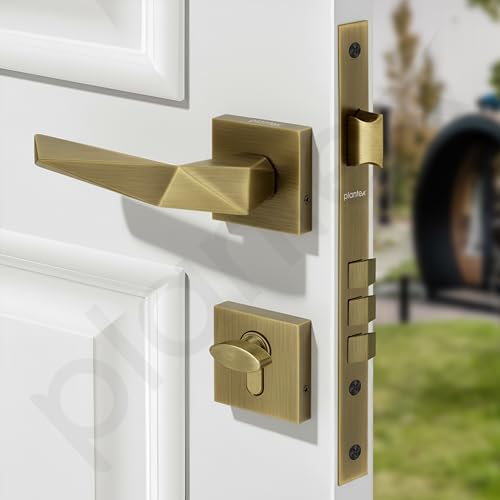 Image of Plantex Mortise Door Lock for Home /Main Door Lock Set /Mortice Lock Handleset with 3 Brass Keys & Cylinder - 3 Years of Warranty (7129, Brass Antique)