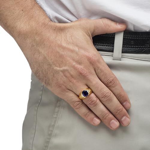 10K/14K/18K Gold 2CT Emerald-Shaped Men's Gemstone Ring,Sapphire/Ruby/Emerald/Black Onyx Luxury Signet Anniversary Rings Engagement Rings Handmade Jewelry for Man Him Father Size 4-163