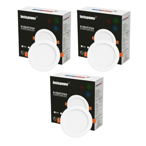 Image of Instapower 18W Downlight | Natural White Round LED Panel Light | Polycarbonate Ultra Slim Recessed Ceiling Fixture LED (2-Year Warranty, Pack of 3)