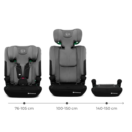 Kinderkraft I-Comfy, Car seat, for Kids, Regulations (76-150cm), Adjustible backcrest, 5-Point Safety Harness, Easy Grow System, for Child, Easy Installation, Dark Gray - Image 3