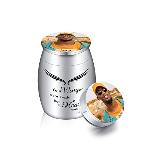 OTXIXTO Mini Urne Souvenir Personnalisée pour Cendres Humaines en Acier Inoxydable Petite Urne Décorative pour Animaux de Compagnie (Argent, Symbole, Photo) Cover