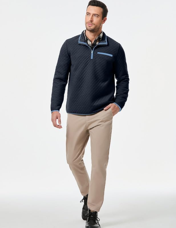 Men's Quarter Zip Up Casual Long Sleeve Quilted Sweatshirts Mock Neck Outdoor Pullover Sweaters - Image 6