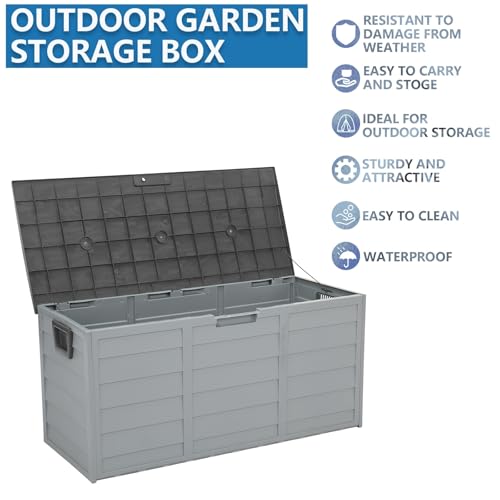 Trygoal 75 Gallon Waterproof Outdoor Deck Box with Wheels, Grey by Trygoal - Used condition - Image 7