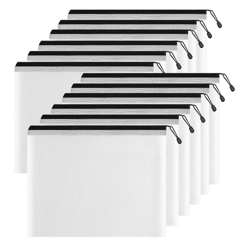 Pochette Document Zippée A5, 12PCS PVC Transparentes Document Dossier,Ranger Papiers petits Objets des Fournitures,Cosmétiques et Accessoires de Voyage etc(12PCS,Noir)