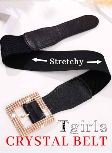 Tgirls Crystal Wide Belt Rhinestone Elastic Belts for Women Sparkly Stretchy Waistband for Dresses2