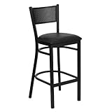 Flash Furniture HERCULES Series Black Grid Back Metal Restaurant Barstool - Black Vinyl Seat