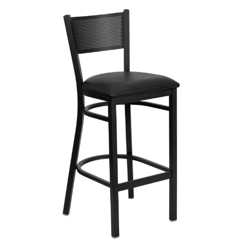 Flash Furniture HERCULES Series Taburete de Bar de Metal con Respaldo de Rejilla Negro - Asiento de Vinilo Negro miniatura 1