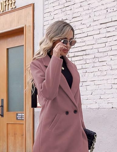 Hooever Women's Winter Wool Coat Casual Notch Lapel Single-Breasted Peacoat(1Purple-S) - Thumbnail 5