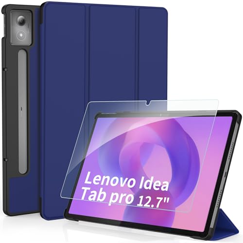 CACOE Hülle für Lenovo Idea Tab Pro 12.7 Zoll 2025 mit Schutzfolie - Ultra Dünn mit Standfunktion Slim PU Leder Schutzhülle, Dunkelblau