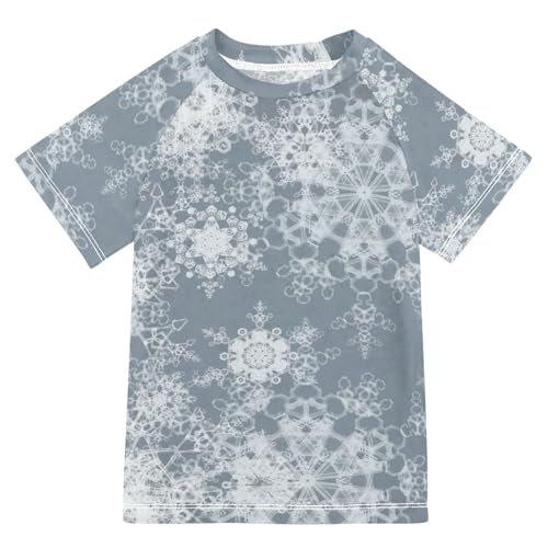 Aflyko Christmas Boys' Swim Shirt Magic Silver Snowflake Rash Guard Beachwear Sun Protection Fishing Hiking Camping Surfing Swimming Toddler Infant Summer Daily T-Shirt, 4T