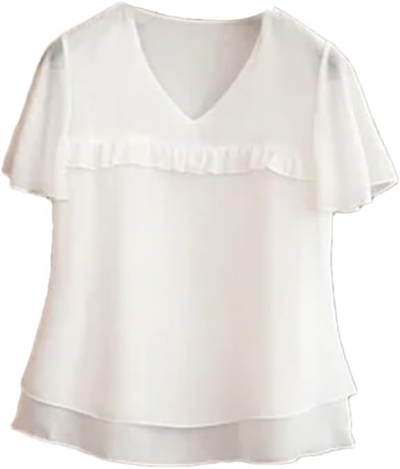 Women's Chiffon V-Neck Loose Trumpet Sleeve Shirt