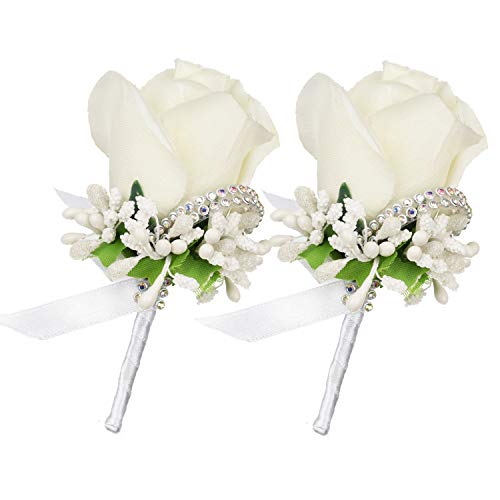 DearHouse 2Pcs Boutonniere Buttonholes Groom Groomsman Best Man Rose Wedding Flowers Accessories Prom