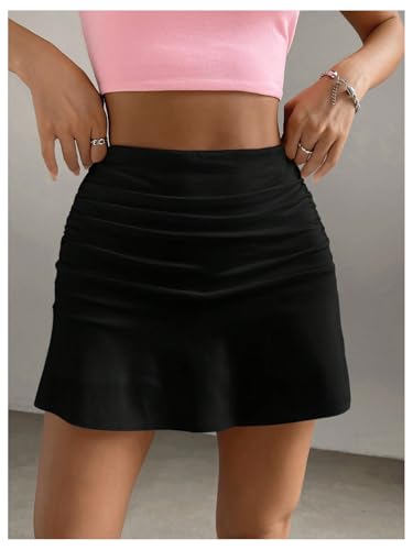 MakeMeChic Women's Ruffle Hem High Waist Mini Skirt Ruched Going Out Skirts3
