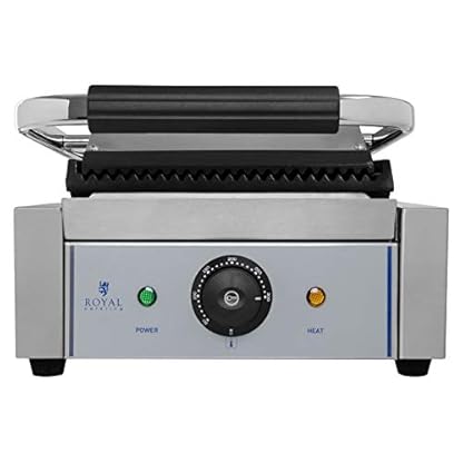 Royal Catering RCCG-1800G Kontaktgrill Elektrogrill Tischgrill Sandwichtoaster (1.800 W, 23 x 22 cm, 230 V, geriffelt, Fettauffangschale, Edelstahl, Gusseisen) – Bild 4