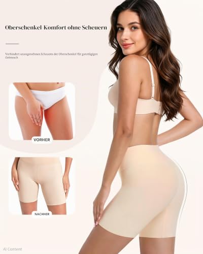AugYew Kurze Leggings Radlerhose Damen, Anti Scheuern Oberschenkel Unterhosen Shorts für Kleid Sommer Hotpants Boxershorts für Yoga Joggen Pilates Fitness,Hautfarbe,L