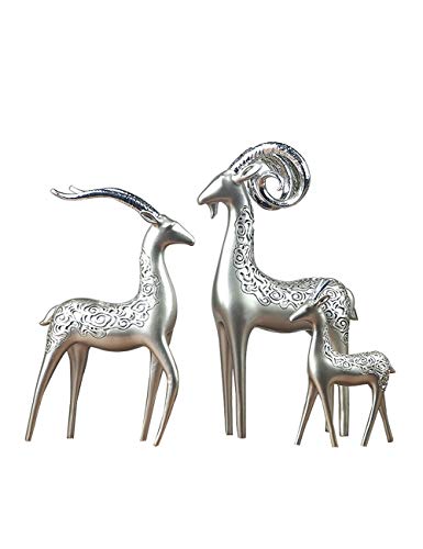 Amoy-Art 3pcs Deco Mouton Figurine Decoration Maison Cadeaux Fait Main Statue Sculpture Décoratif Souvenirs Giftbox Sécurité Peinture pour Enfants Résine Argent 31 cmH
