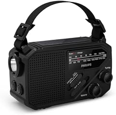 Philips TAR1659 Tragbares FM/AM Radio mit integriertem wiederaufladbarem Akku, AAA-Batterie & Kurbel-Notstrom, Solarenergie, eingebautem LED-Licht & Taschenlampe für Camping, Wandern & Stromausfälle