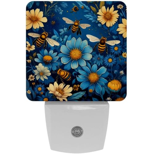 Luz nocturna LED vintage Bees Florals plug-in para niños