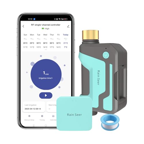 Smart WiFi Sprinkler Timer with 1666 Feet RF Gateway, Brass Inlet Water Timer for Garden Hose, App Remote Control with Alexa, Rain Delay and Manual Mode for Garden and Lawn.