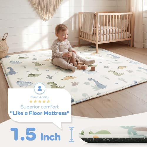 Image of 1.5'' Thick Play Mat, 71x59 Memory Foam Play Mat for Baby, Dinosaur