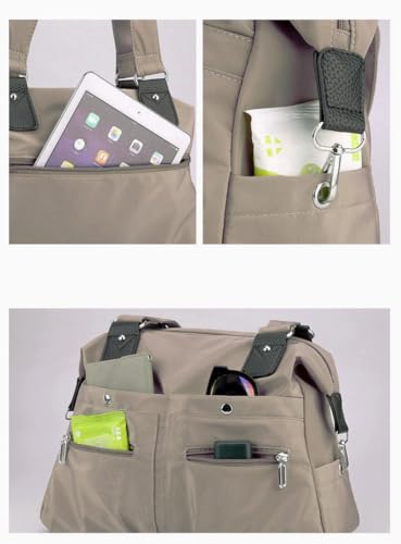 Image of Crossbody Bag for Women Multi-Pocket Nylon Tote Handbag Commuter Shoulder Bag (Khaki)
