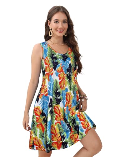 Image of CHICGAL Womens Summer Dresses Casual Sleeveless Loose T Shirt V Neck Sundress Swing Beach Cover Up with Pockets 2026