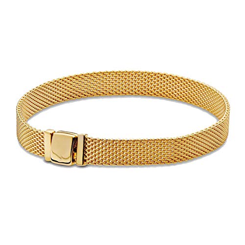 PANDOCCI 2018 Herbst Gelbgold Reflexionen Frauen 925 Silber Armbänder DIY Passt für Ursprüngliche Pandora Armbänder Charme Modeschmuck (18CM)