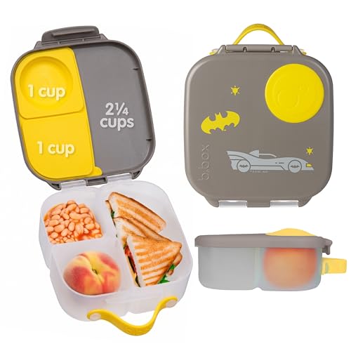 Image of b.box Batman Mini Lunch Box Kids | 4.25 Cup Leak Proof Bento Box for Kids Ages 3+ | 3 Compartment Snack Containers, School Lunch Container, Dishwasher Safe, BPA-Free, PFAS-Free