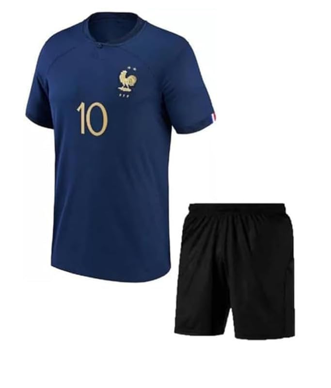 Image of RJM Mbappe 9 Sports Football Home White Jersey 2024 with Black Shorts for (Kids,Boys,Men)
