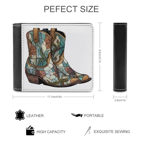 Stained Glass Retro Witch Boots Soft PU Leather Bifold Wallet, Coin Purse Credit Pass Case, Durable Card-Holder Slim Billfold for Men Woman Money Storage2