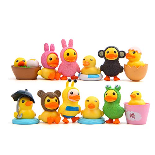 12 pcs Little Yellow Duck Toys Mini Figure Collection Playset, Cupcake Topper, Cake Topper