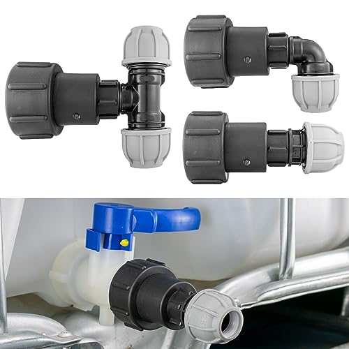 IBC Tank to MDPE 20 25 32 Extender Outlet Fitting S60x6 Tee Straight Elbow Valve (25mm Straight)