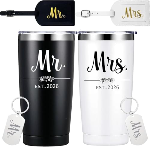 Est. 2026 Mr and Mrs Gifts Set-20oz Stainless Steel Insulated Travel Tumbler for Couples Newlyweds Wife Husband-Bridal Shower Anniversary-Prefect Engagement Wedding Gifts,Black&White. by iematoz - Used condition - CA$35.87