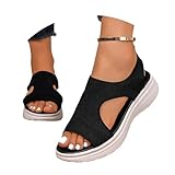 sandalen damen, Sandalen Damen Bequeme Orthopädische Slingback Slides Mit Weichem Fußbett Waschbare Outdoor Wassersandalen Sommerschuhe Für Frauen Breite Flache Mesh Strandschuhe Schwarz 40/EU 86