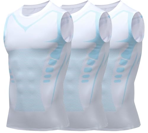 BQWXIEC Camiseta de compresión para hombre, moldeadora iónica sin mangas, para ginecomastia para hombre, camiseta sin mangas, Blanco A*3, S