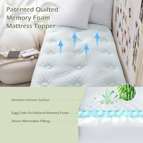 Hansleep College Dorm Twin XL Mattress Topper Viscose Derived from Bamboo, Memory Foam Pillow Top Mattress Topper Twin XL, Breathable Mattress Pad for Back Pain Relief, 39" x 80", White - Image 3