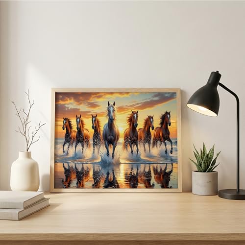 Image of Suneree 7 Horse Vastu Wall Painting (Landscape Collection) (Natural, Design 06, 10x13 Inch)