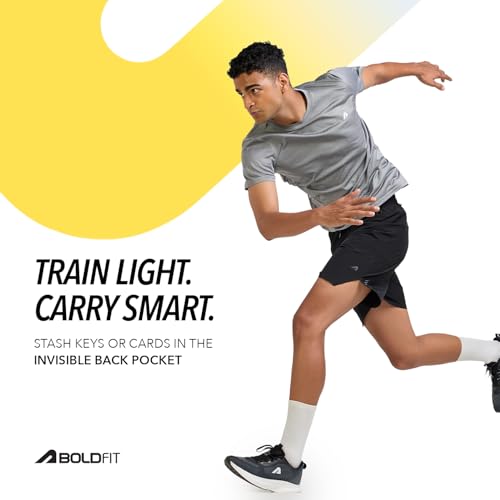 Image of Boldfit High Performance Men Shorts, Lightweight Nylon-Spandex Blend with Breathable Mesh, Quick-Dry Fabric, Utility Back Pocket, Side Slit & Contoured Fit for Running, Workouts & Everyday Wear