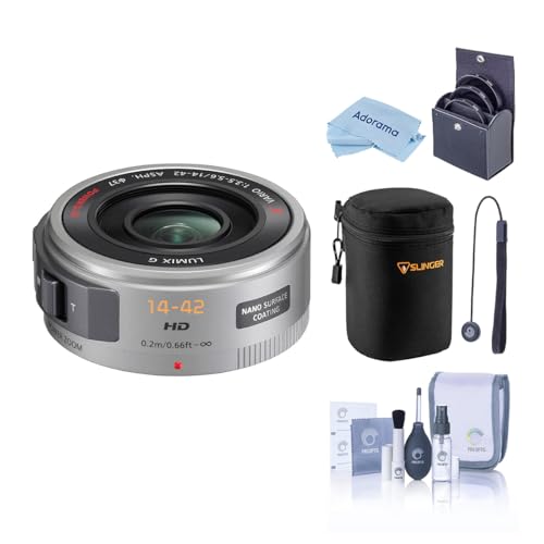 Panasonic LUMIX G X Vario PZ 14-42mm f/3.5-5.6 Aspherical Lens for Micro Four Thirds, Silver, Bundle with 37mm Filter Kit, Lens Case, Cleaning Kit, Lens Cap Tether and Cleaning Cloth