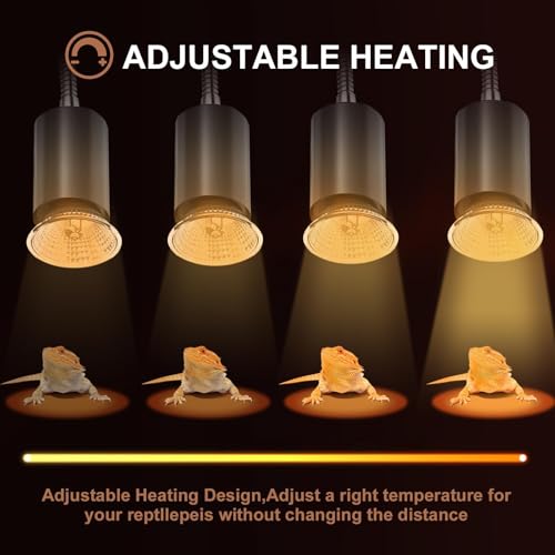 Image of Turtle Heat Lamp for Reptile,UVA Light for Turtle,Bearded Dragon Basking Light Bulbs,Dimmable 360Gooseneck Heating Lamp,with 25W*2 and 50W*2Bulb