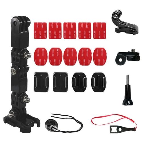 4-Way Helmet Chin Mount with 3M Curved & Flat Adhesive,J Hook Mount Compatible for All Gopro Hero 10/9/8/7, Osmo Action,SJCAM,Insta 360 & Other Action