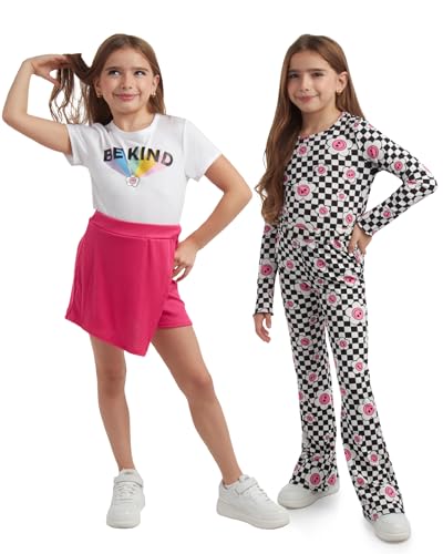 Image of that's my girl Girls Leggings Set - 4 Piece Mix and Match Flare Leggings, Short and Long Sleeve T-Shirt, Skort : Made in USA