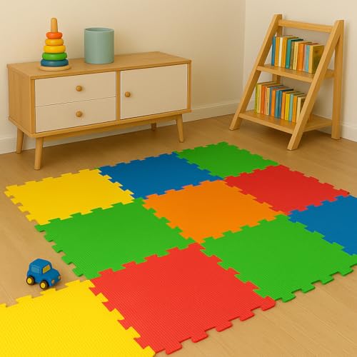Activo Foam Play Mat 9pcs 29CM x 29CM Large Interlocking Foam Mat for Babies, Toddlers and Kids, Interlocking Soft Play Tiles for Baby Play Room