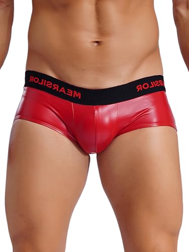 Men's Metallic Leather Boxer Shorts Hot Pants Low Rise Hipster Swim Trunks2