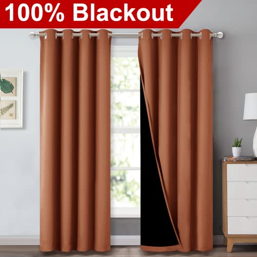 Image of NICETOWN Burnt Orange 100% Blackout Window Curtain Panels, Heat and Cold Blocking Drapes with Black Liner for Nursery, 84 inches Thermal Insulated Draperies (2 Pieces, 52 inches Wide Each Panel)